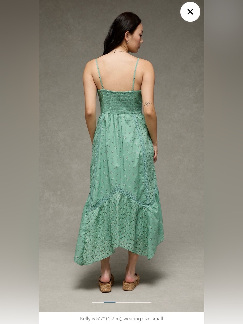 AE V-Neck Lace Inset Hanky Hem Midi Dress - Picture 4 of 5